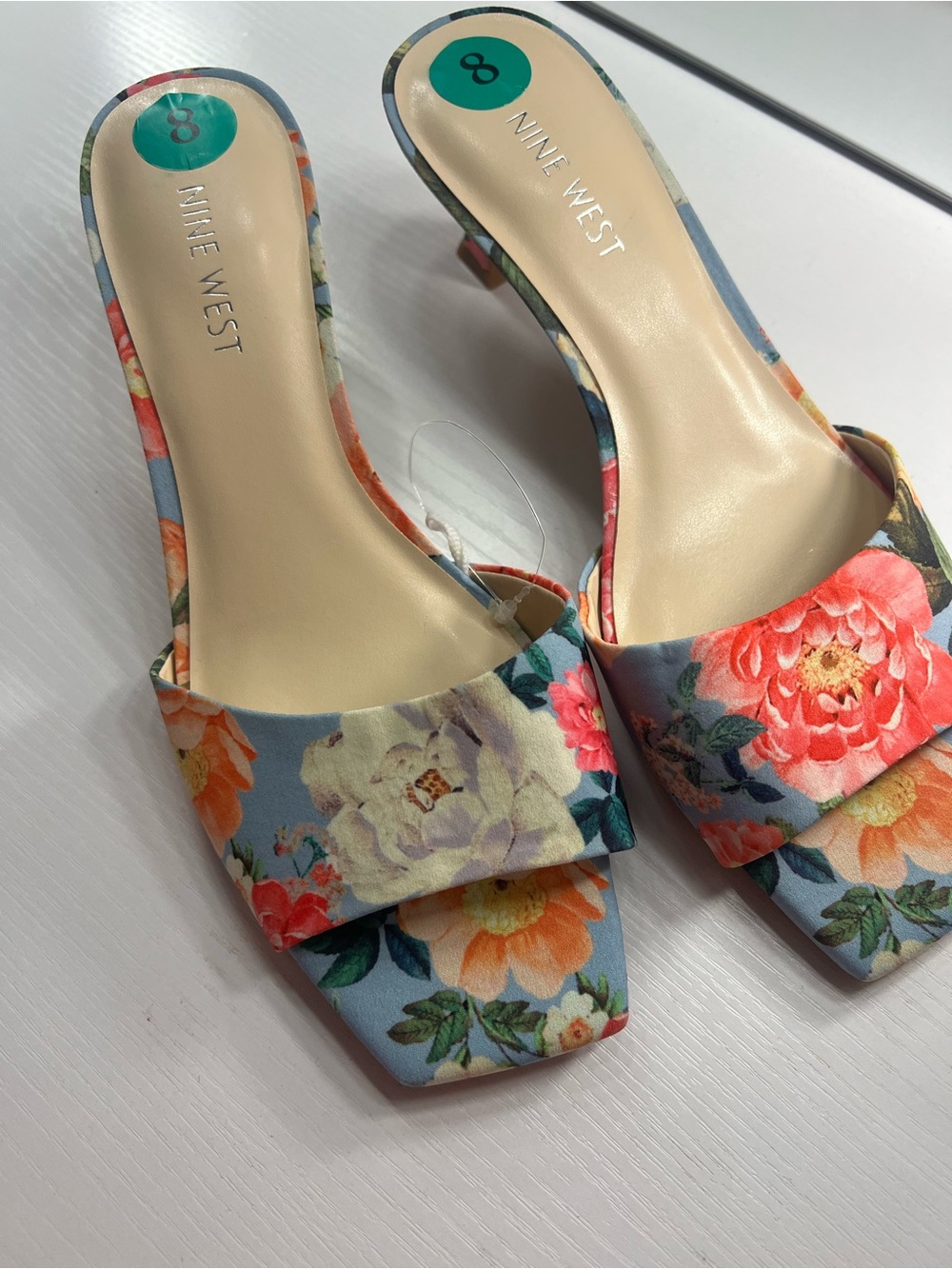 Nine West Floral Print Light Blue Slide Mules